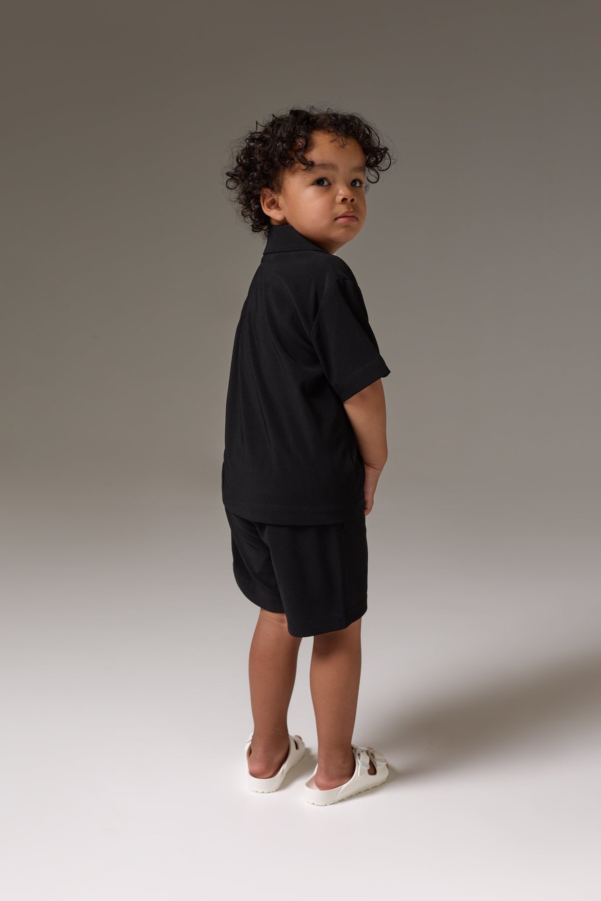 KIDS RIB BUTTON THROUGH SHIRT - BLACK