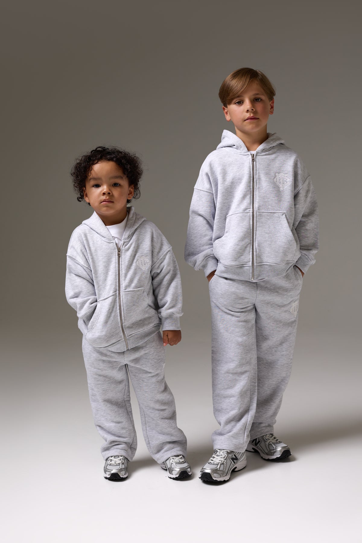 JUNIOR ZIP THROUGH EMBLEM APPLIQUE HOODIE - GREY MARL