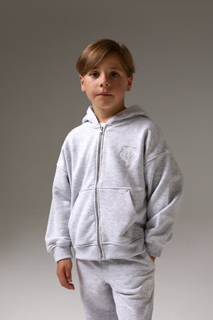 JUNIOR ZIP THROUGH EMBLEM APPLIQUE HOODIE - GREY MARL