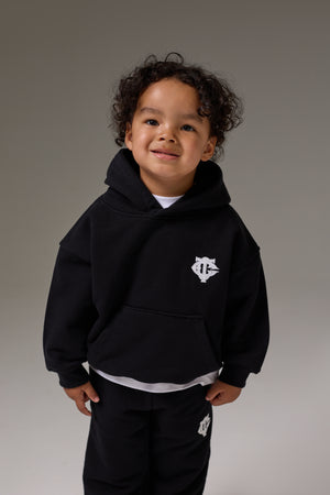 KIDS MONOGRAM EMBLEM APPLIQUE HOODIE - BLACK
