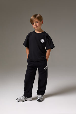 JUNIOR EMBLEM APPLIQUE JOGGERS - BLACK