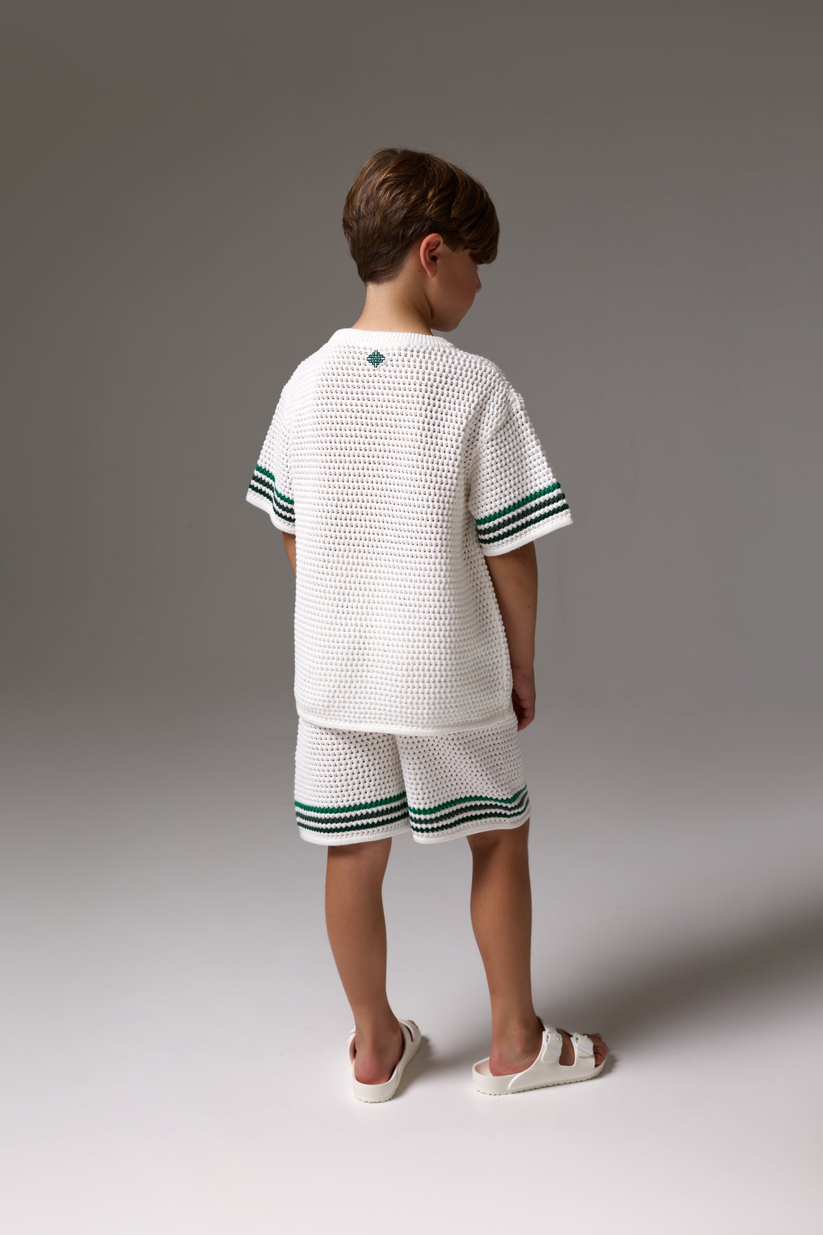 JUNIOR STRIPE CROCHET KNIT SHORTS - WHITE