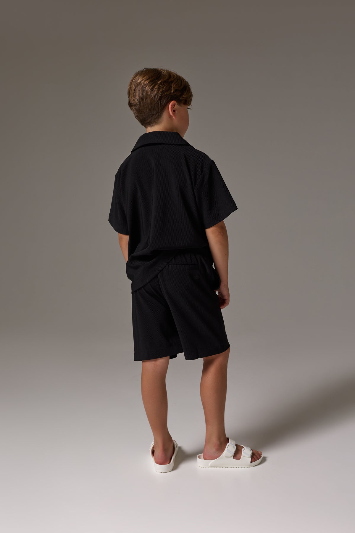 JUNIOR RIB BUTTON THROUGH SHIRT - BLACK