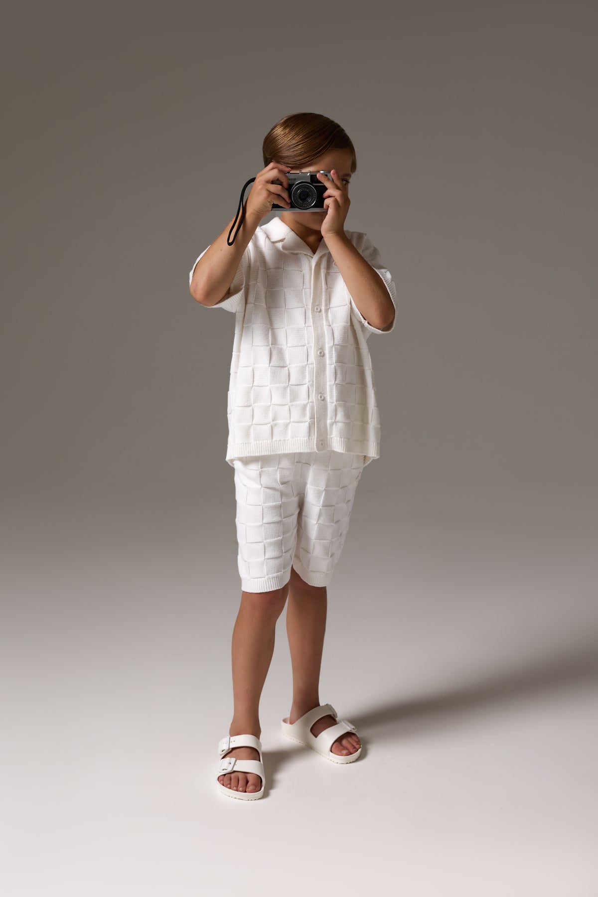 JUNIOR CHECKERBOARD KNITTED SHIRT - OFF WHITE
