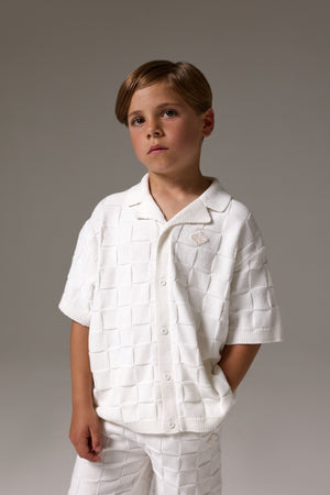 JUNIOR CHECKERBOARD KNITTED SHIRT - OFF WHITE
