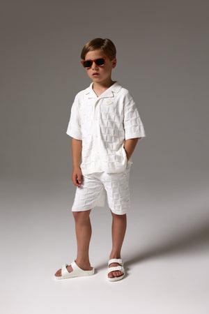 JUNIOR CHECKERBOARD KNITTED SHORT - OFF WHITE