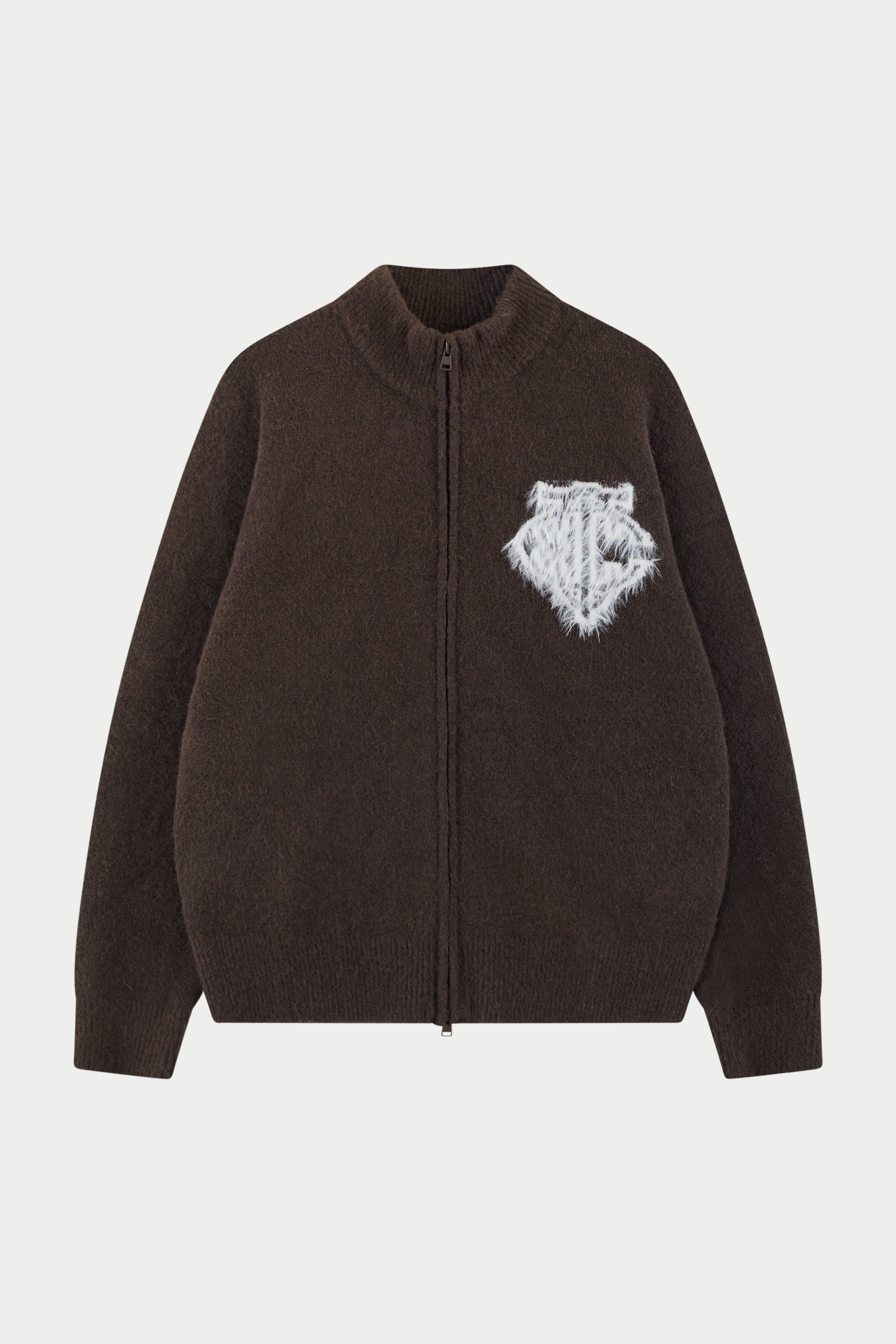 MONOGRAM FLUFFY KNIT ZIP THROUGH - BROWN