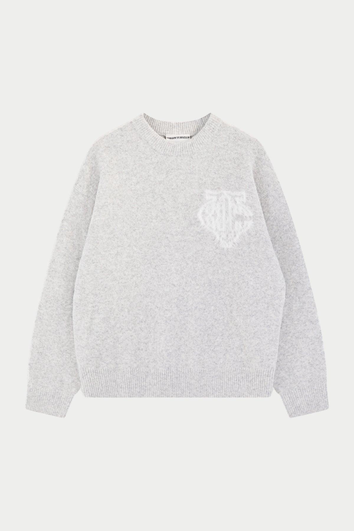 MONOGRAM FLUFFY KNIT CREW - GREY MARL