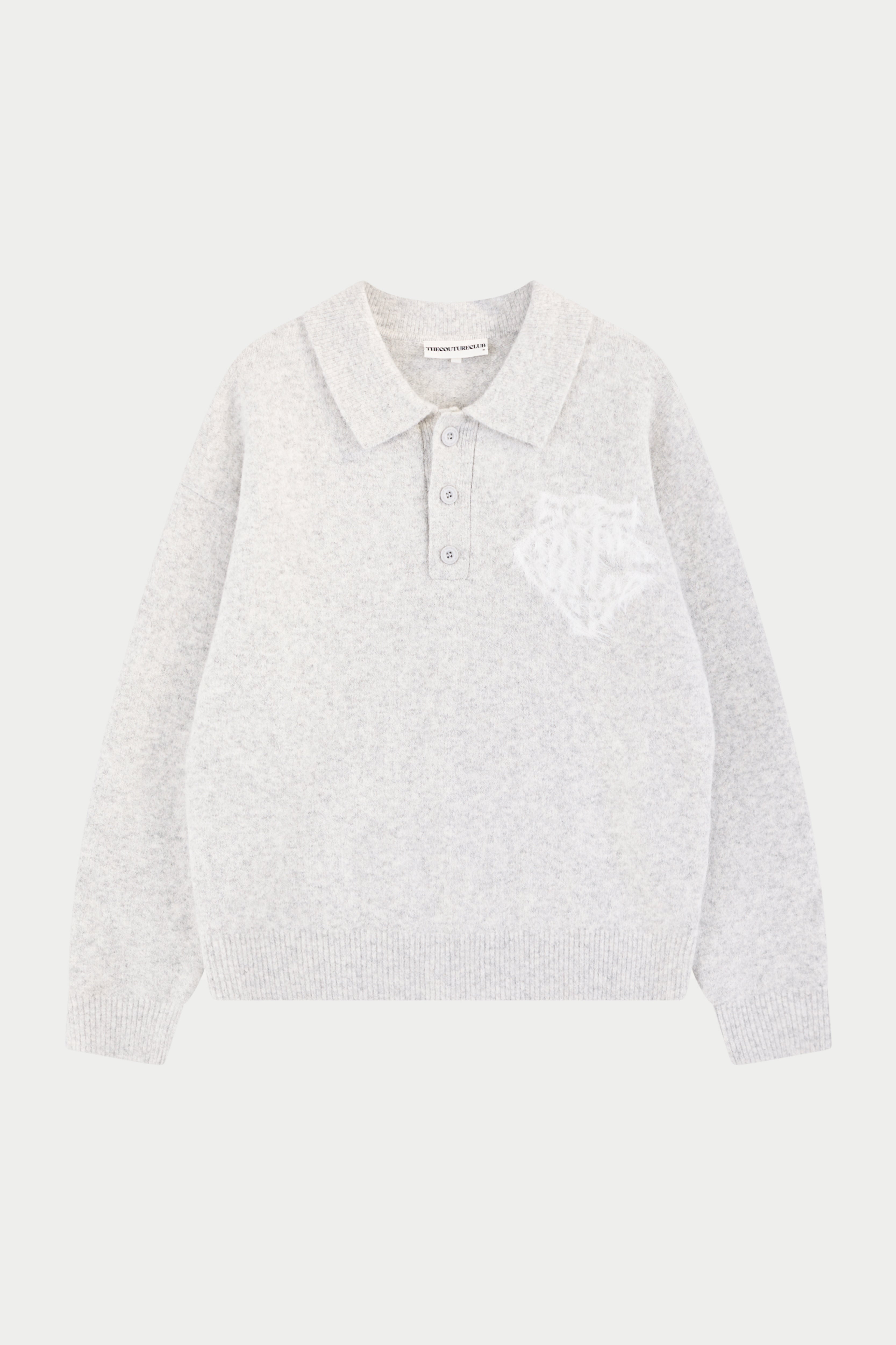 MONOGRAM FLUFFY KNIT POLO - GREY MARL