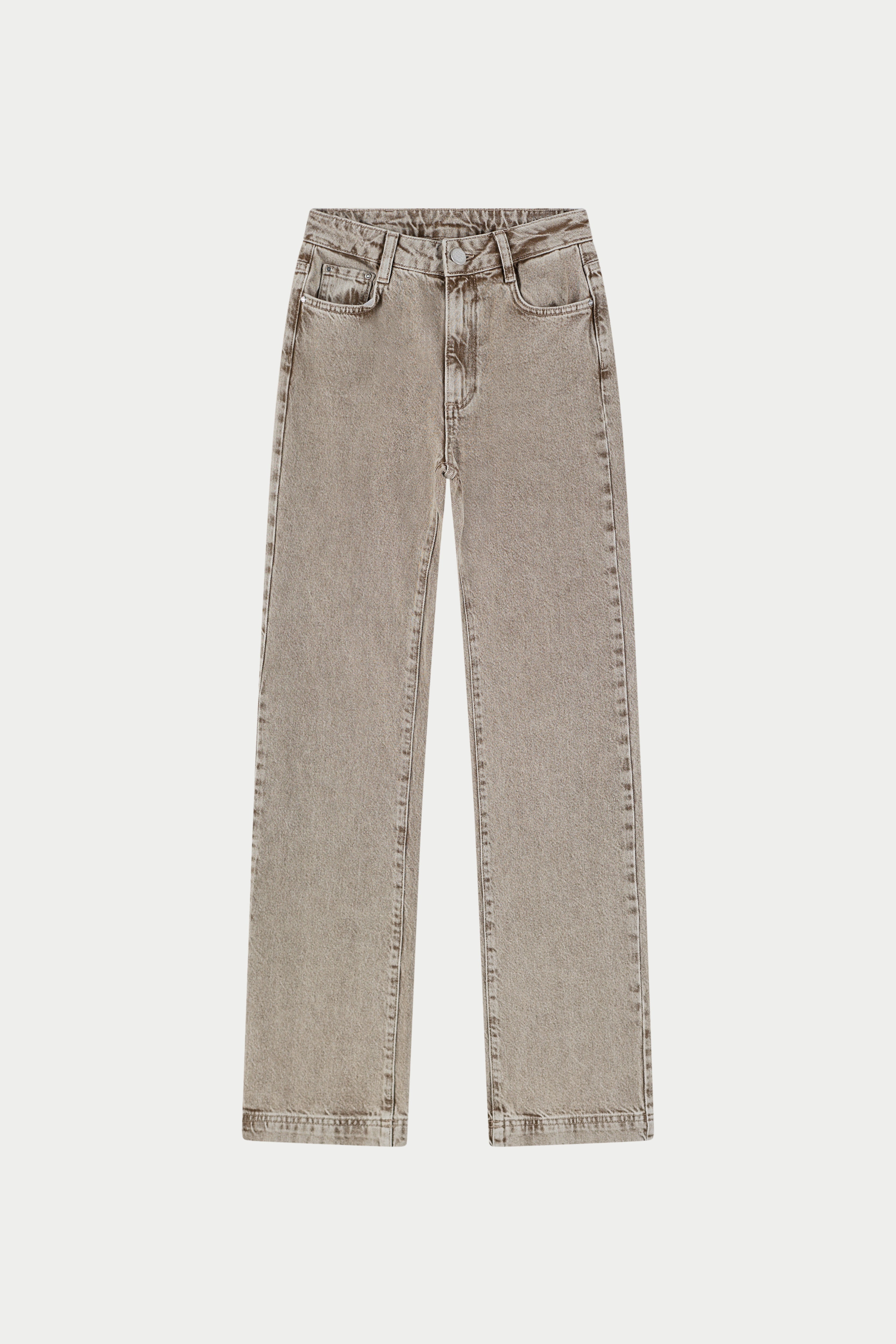 STRAIGHT LEG VINTAGE WASH JEANS - BROWN WASH