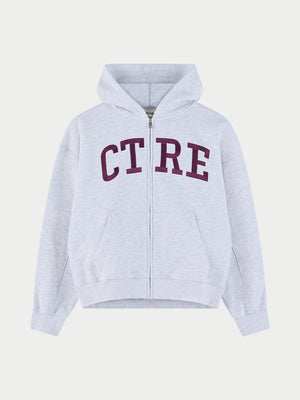 EMBROIDERED CTRE ZIP THROUGH HOODIE - GREY MARL