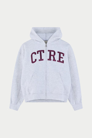 EMBROIDERED CTRE ZIP THROUGH HOODIE - GREY MARL