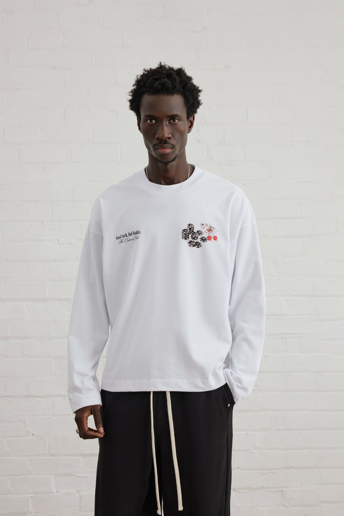 BAD HABITS GRAPHIC LONG SLEEVE T-SHIRT - WHITE