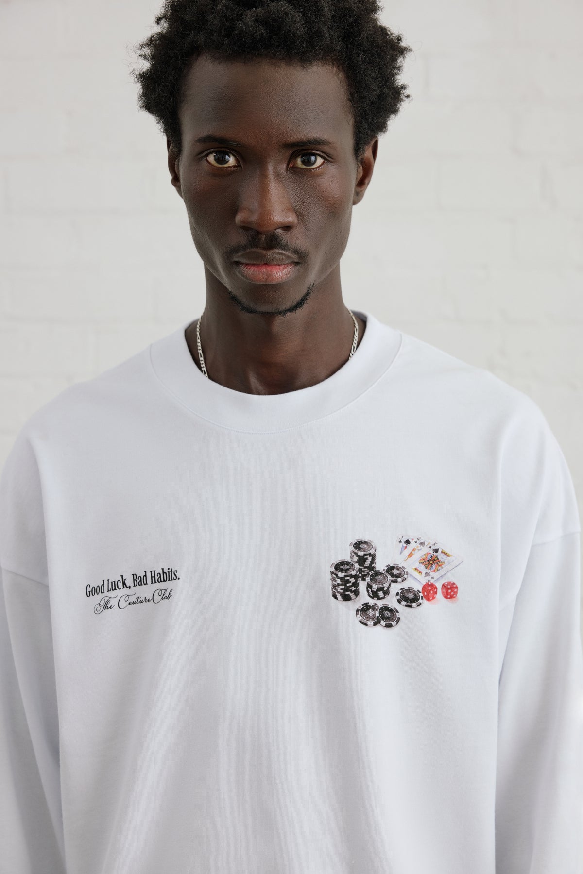 BAD HABITS GRAPHIC LONG SLEEVE T-SHIRT - WHITE