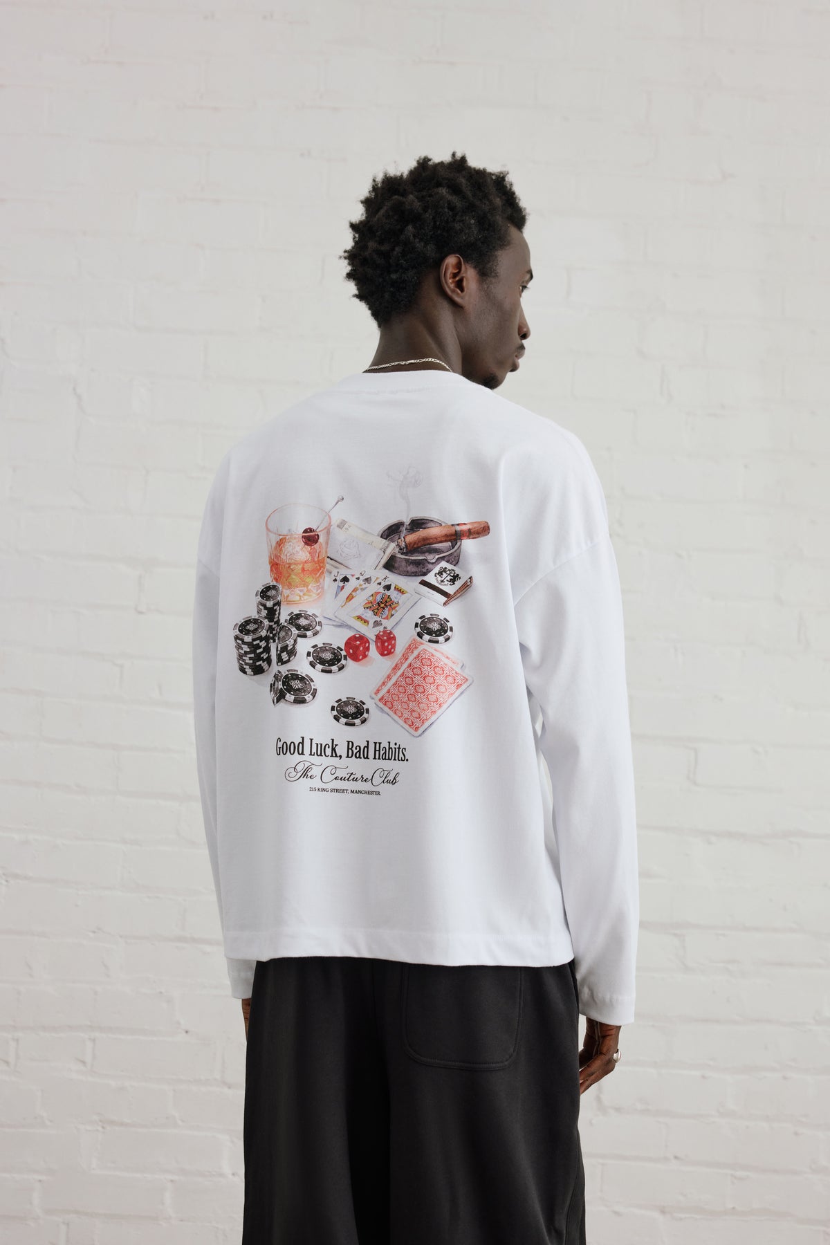 BAD HABITS GRAPHIC LONG SLEEVE T-SHIRT - WHITE