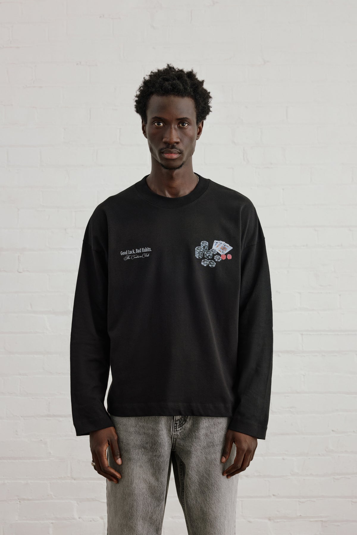 BAD HABITS GRAPHIC LONG SLEEVE T-SHIRT - BLACK