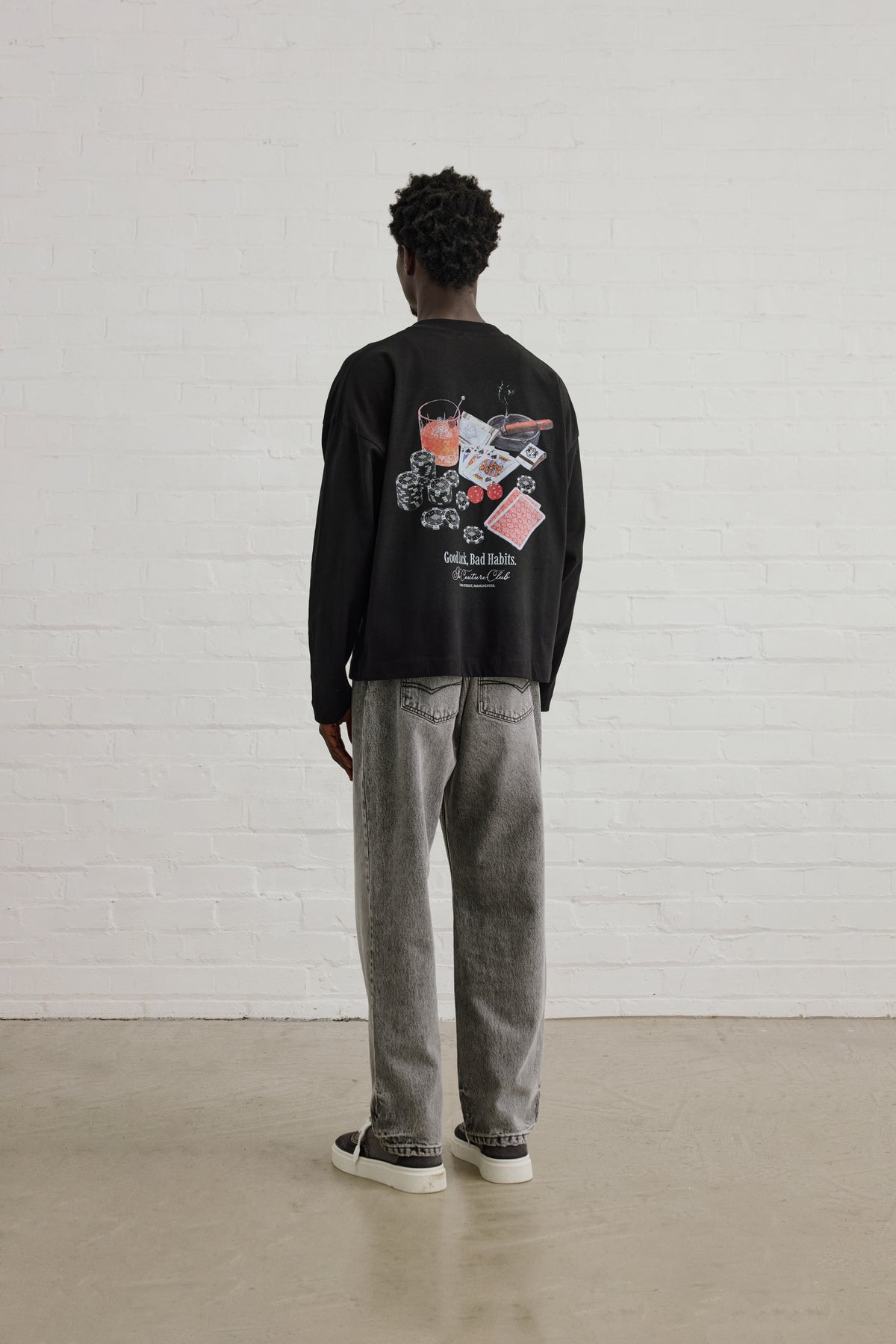 BAD HABITS GRAPHIC LONG SLEEVE T-SHIRT - BLACK