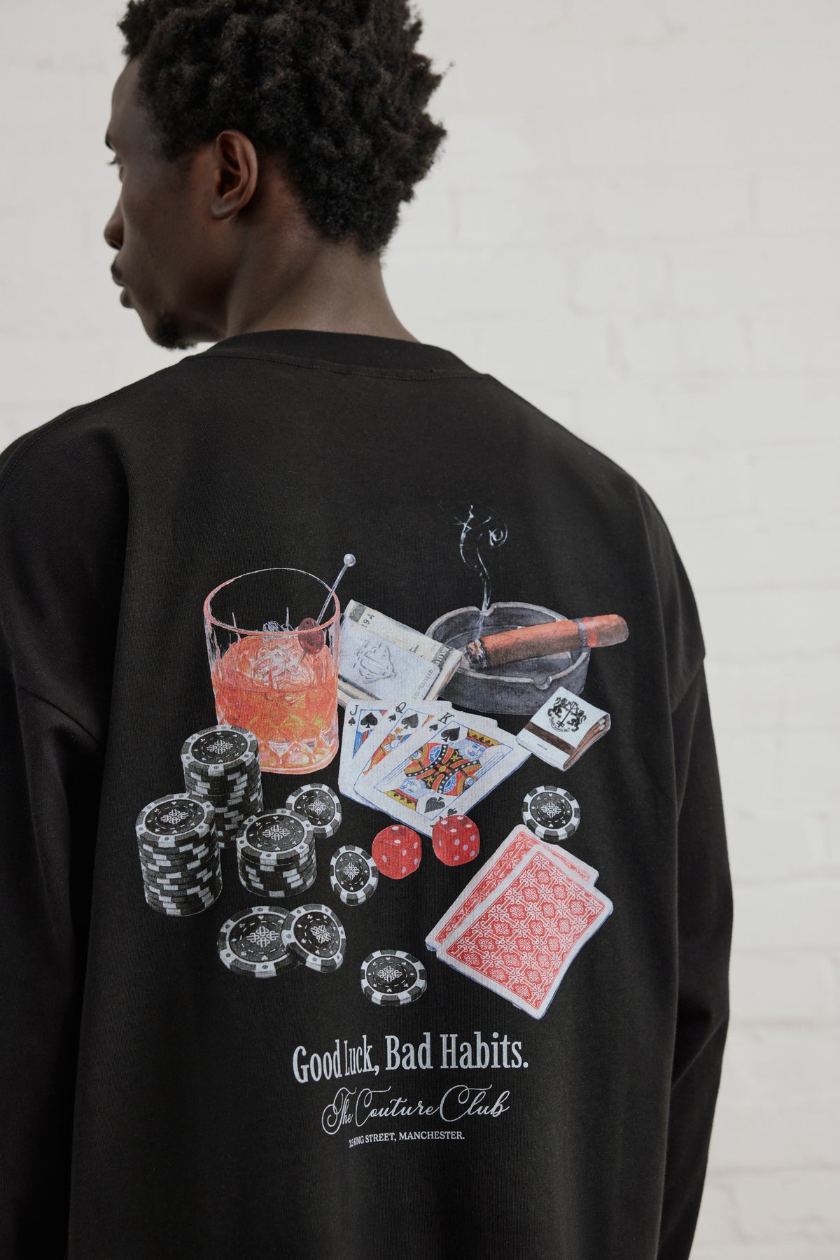 BAD HABITS GRAPHIC LONG SLEEVE T-SHIRT - BLACK