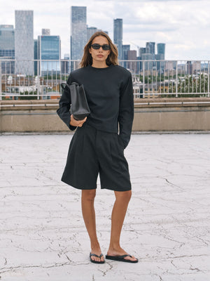 SHOULDER PAD LONG SLEEVE T-SHIRT - BLACK