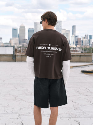 WAFFLE DOUBLE LAYER GRAPHIC T-SHIRT - BROWN