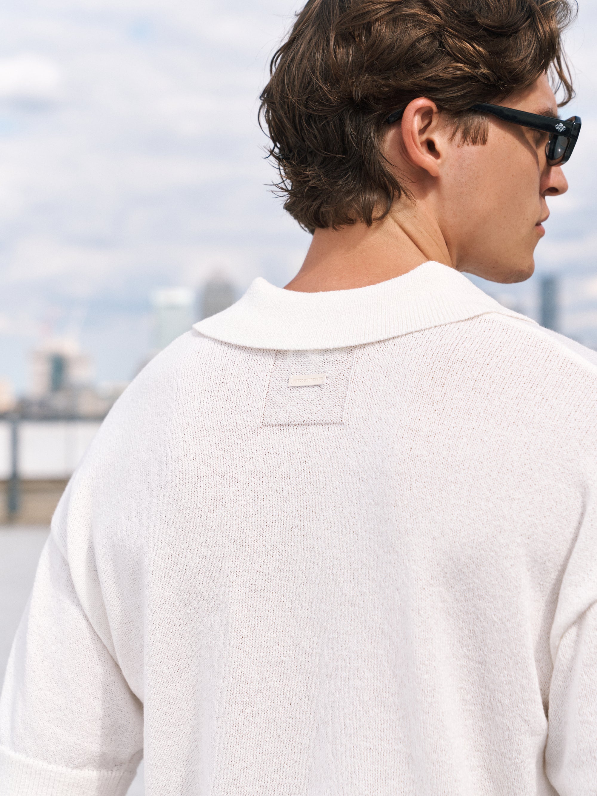 FINE GAUGE KNITTED SHORT SLEEVE POLO - WHITE