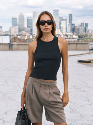 MINIMAL EMBLEM RIB VEST - BLACK