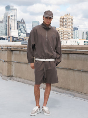 CUPRO FUNNEL NECK ZIP THROUGH - BROWN