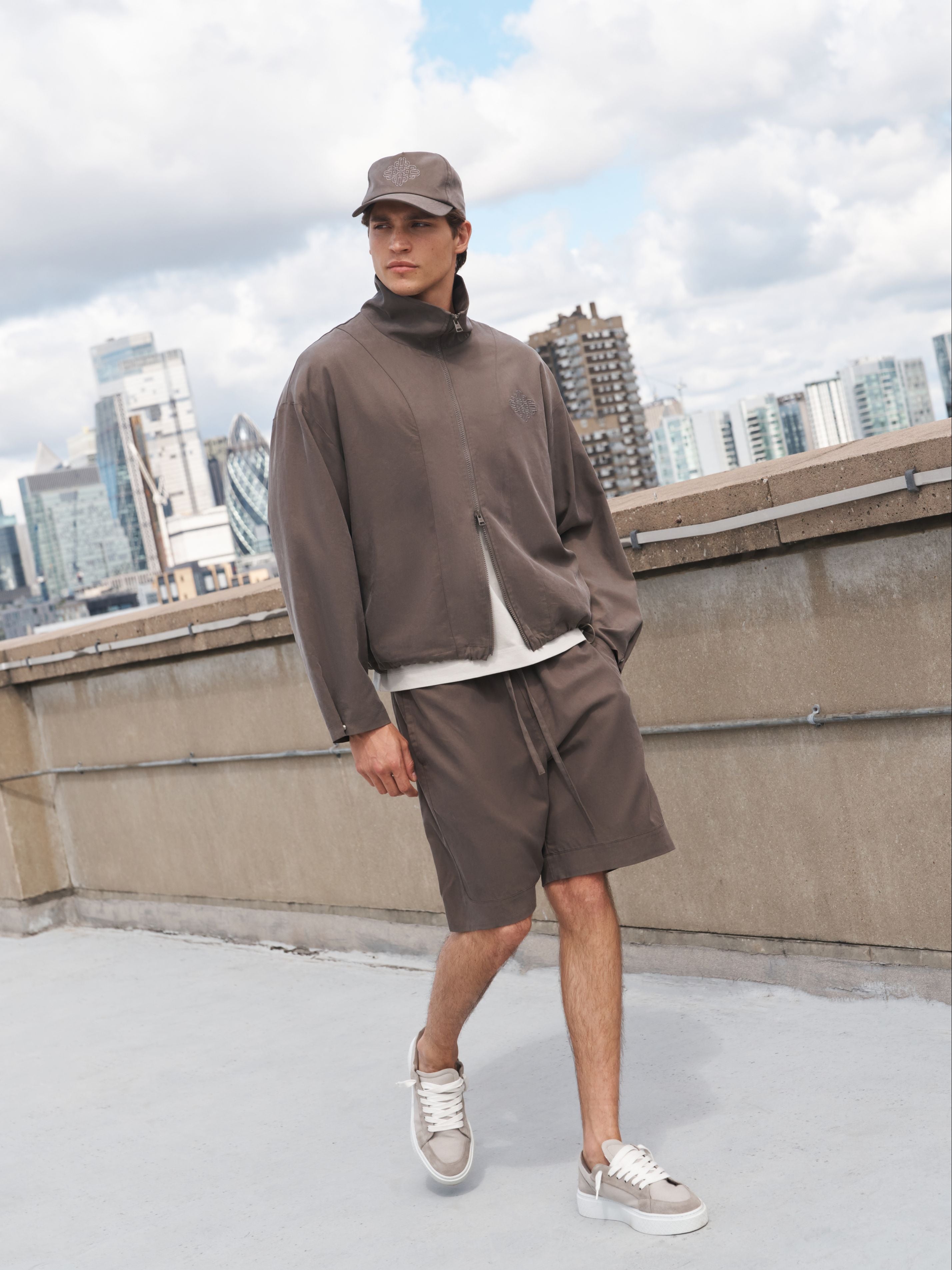 CUPRO PANELLED SHORTS - BROWN