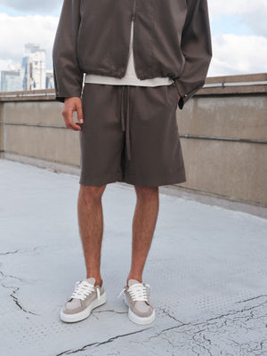 CUPRO PANELLED SHORTS - BROWN