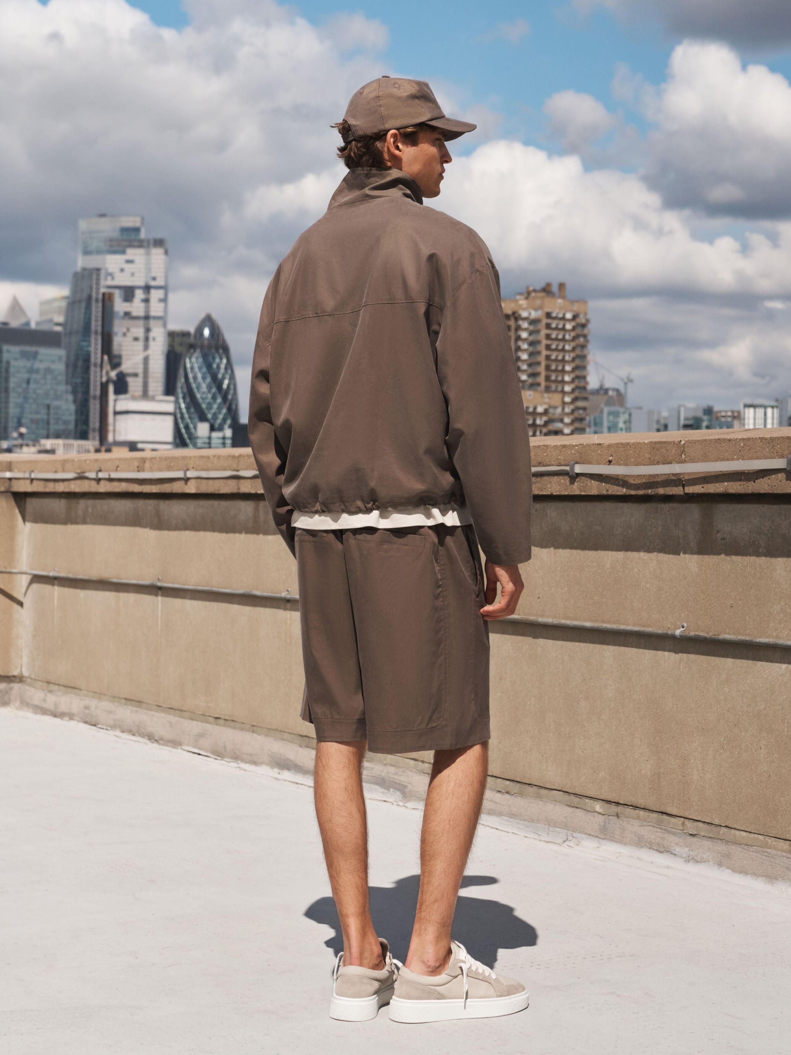 CUPRO FUNNEL NECK ZIP THROUGH - BROWN