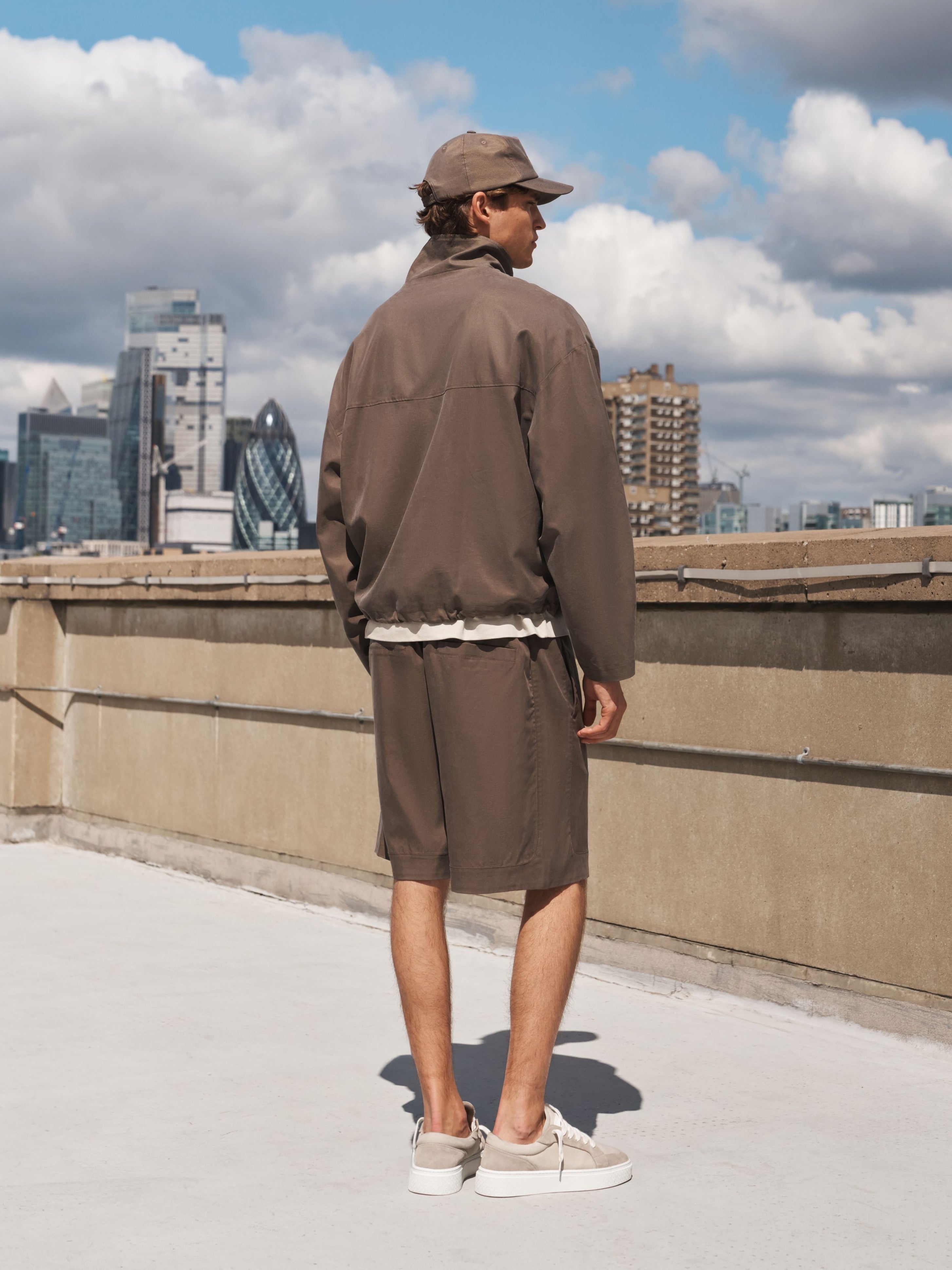 CUPRO PANELLED SHORTS - BROWN
