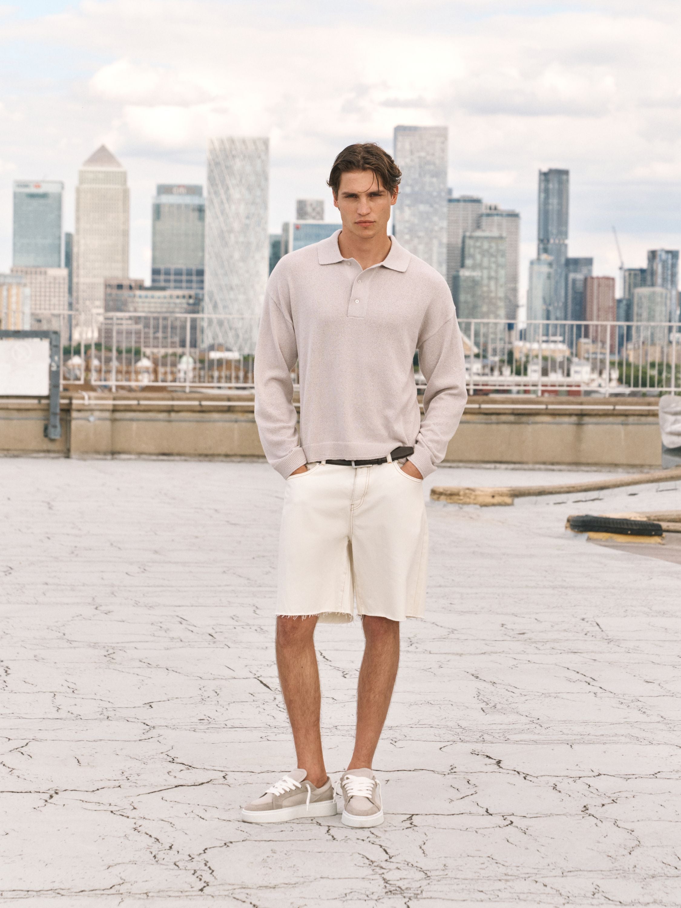 FINE GAUGE KNITTED LONG SLEEVE POLO - MUSHROOM