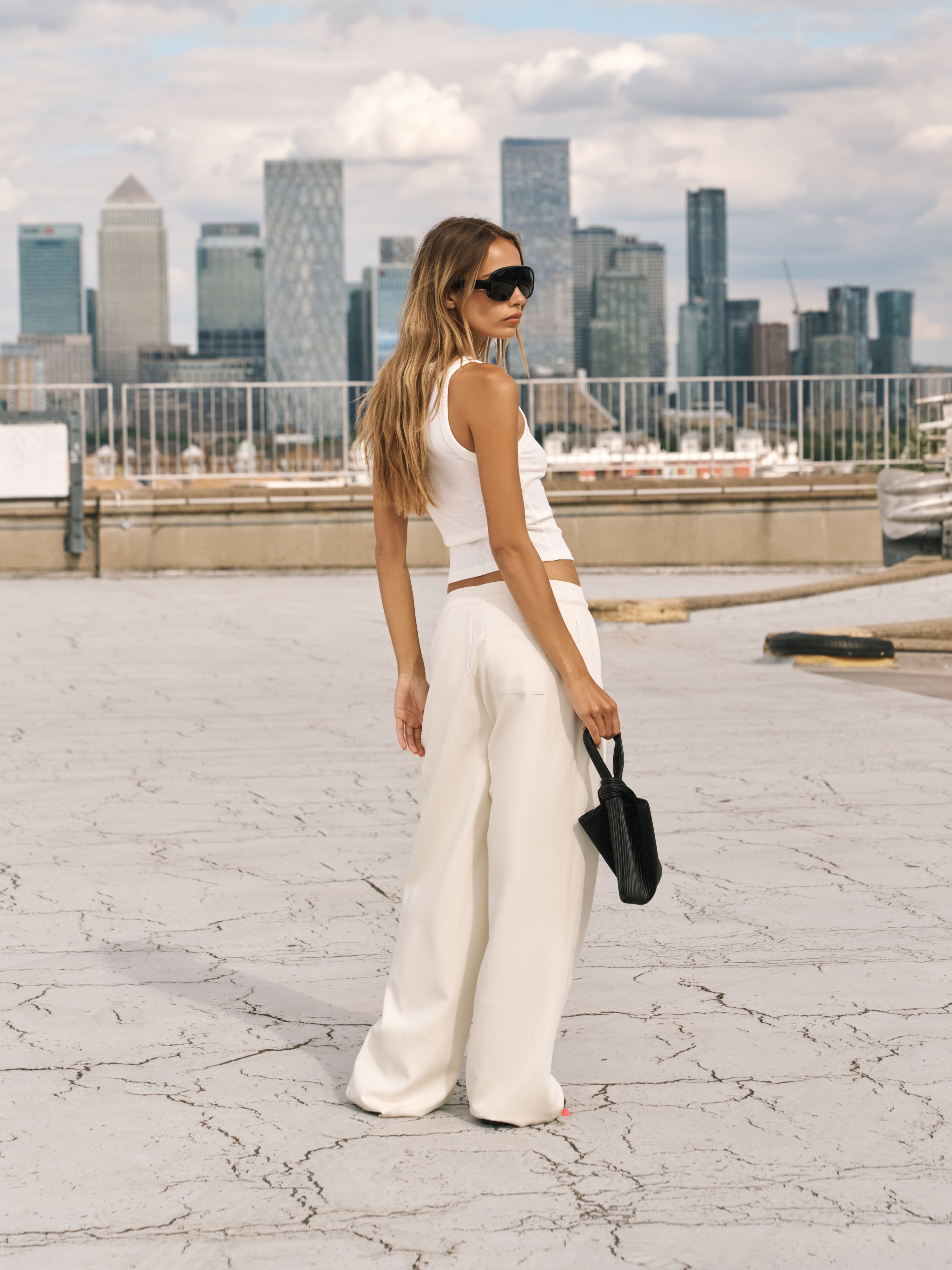 EMBLEM RIBBED VEST TOP -  OFF WHITE