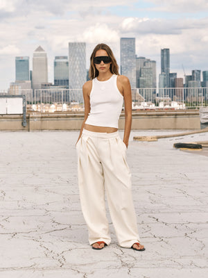 EMBLEM RIBBED VEST TOP -  OFF WHITE