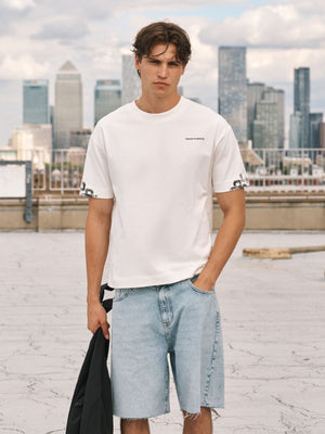 CRACKED EMBLEM SLEEVE PRINT T-SHIRT - OFF WHITE BLACK