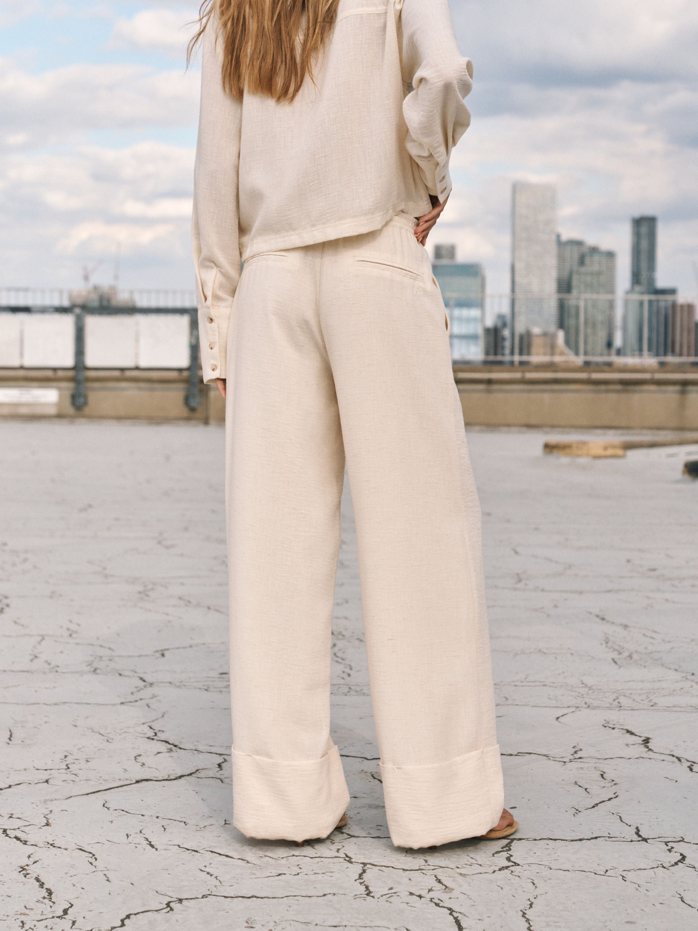 LINEN DEEP HEM TROUSERS - OFF WHITE