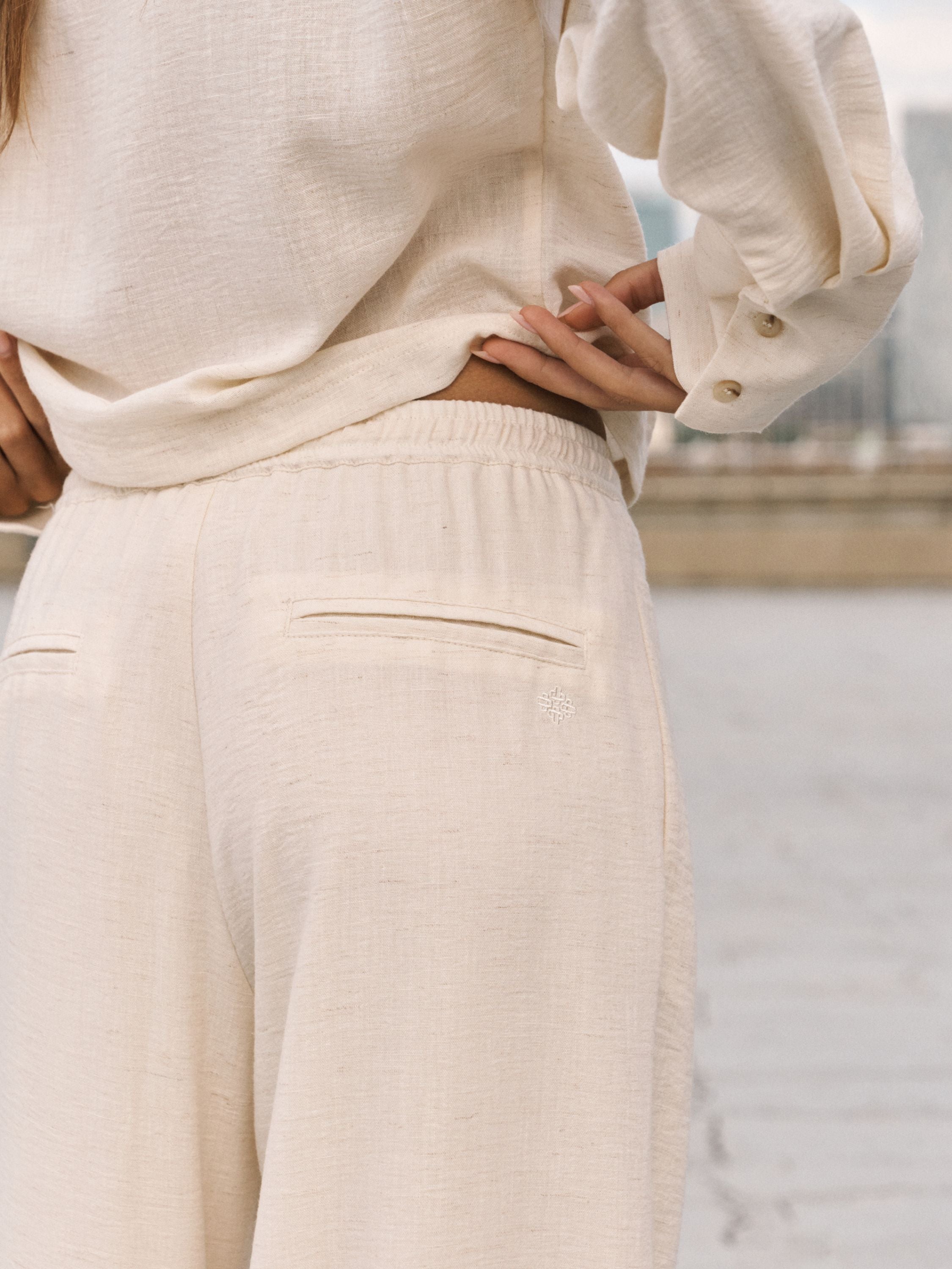 LINEN DEEP HEM TROUSERS - OFF WHITE