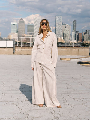 STRIPE TIE BACK EMBLEM SHIRT - OFF WHITE