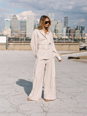 STRIPE WIDE LEG TROUSERS - OFF WHITE