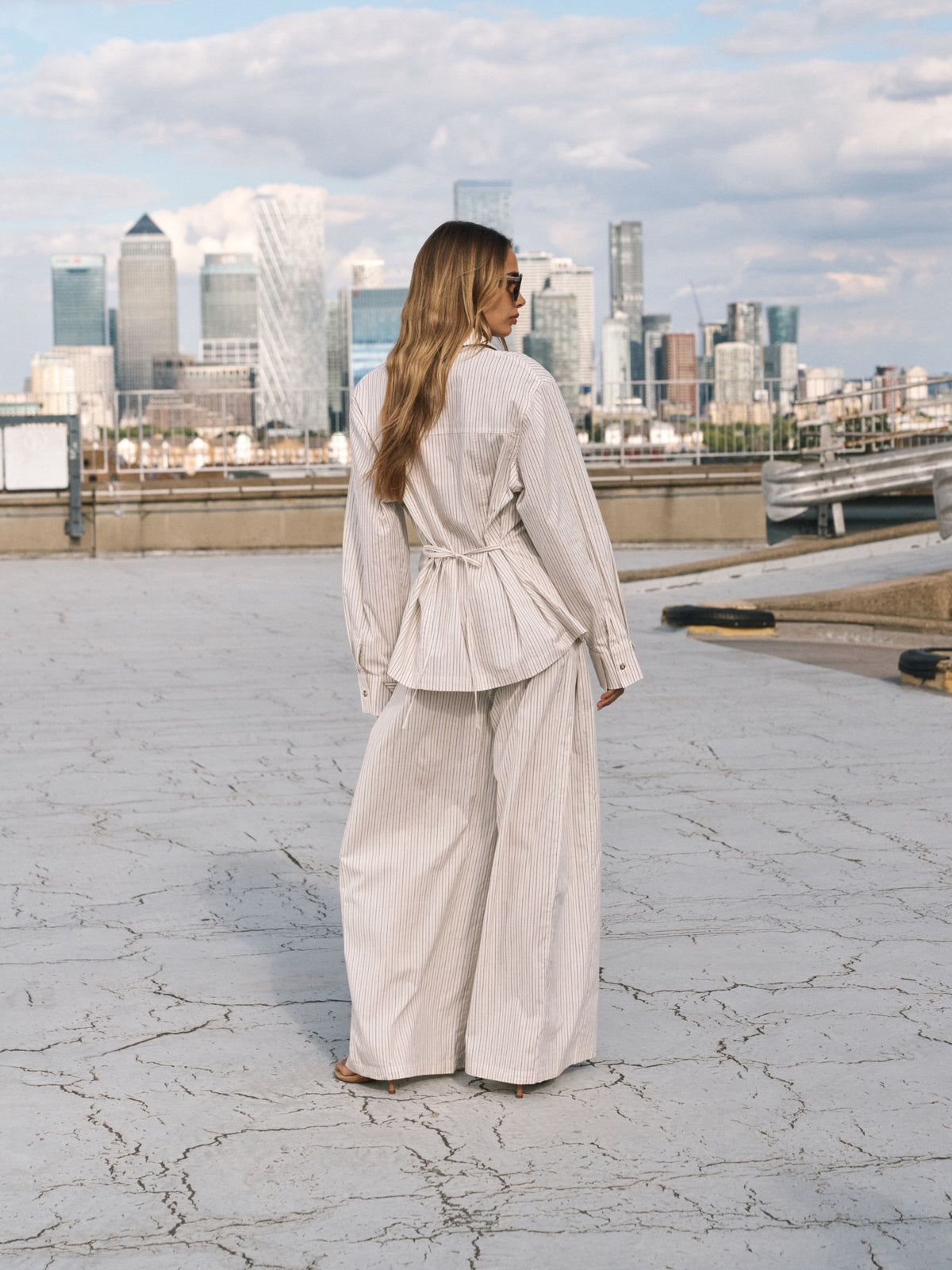 STRIPE WIDE LEG TROUSERS - OFF WHITE