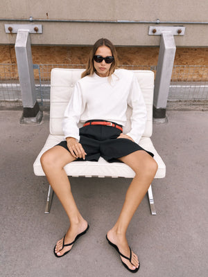 SHOULDER PAD LONG SLEEVE T-SHIRT - OFF WHITE
