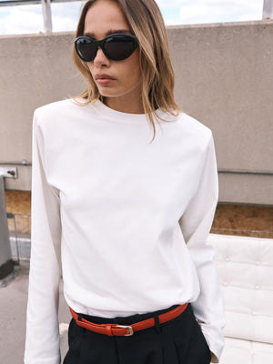 SHOULDER PAD LONG SLEEVE T-SHIRT - OFF WHITE