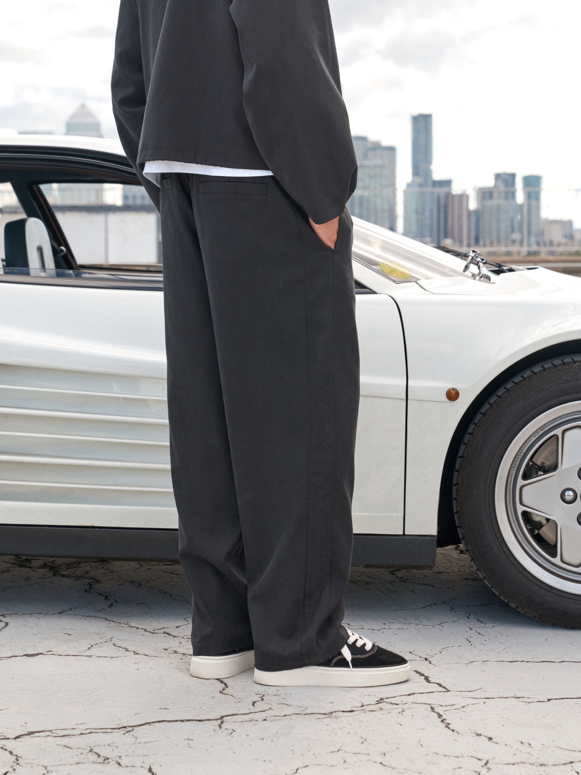 CUPRO PANELLED TROUSER - BLACK