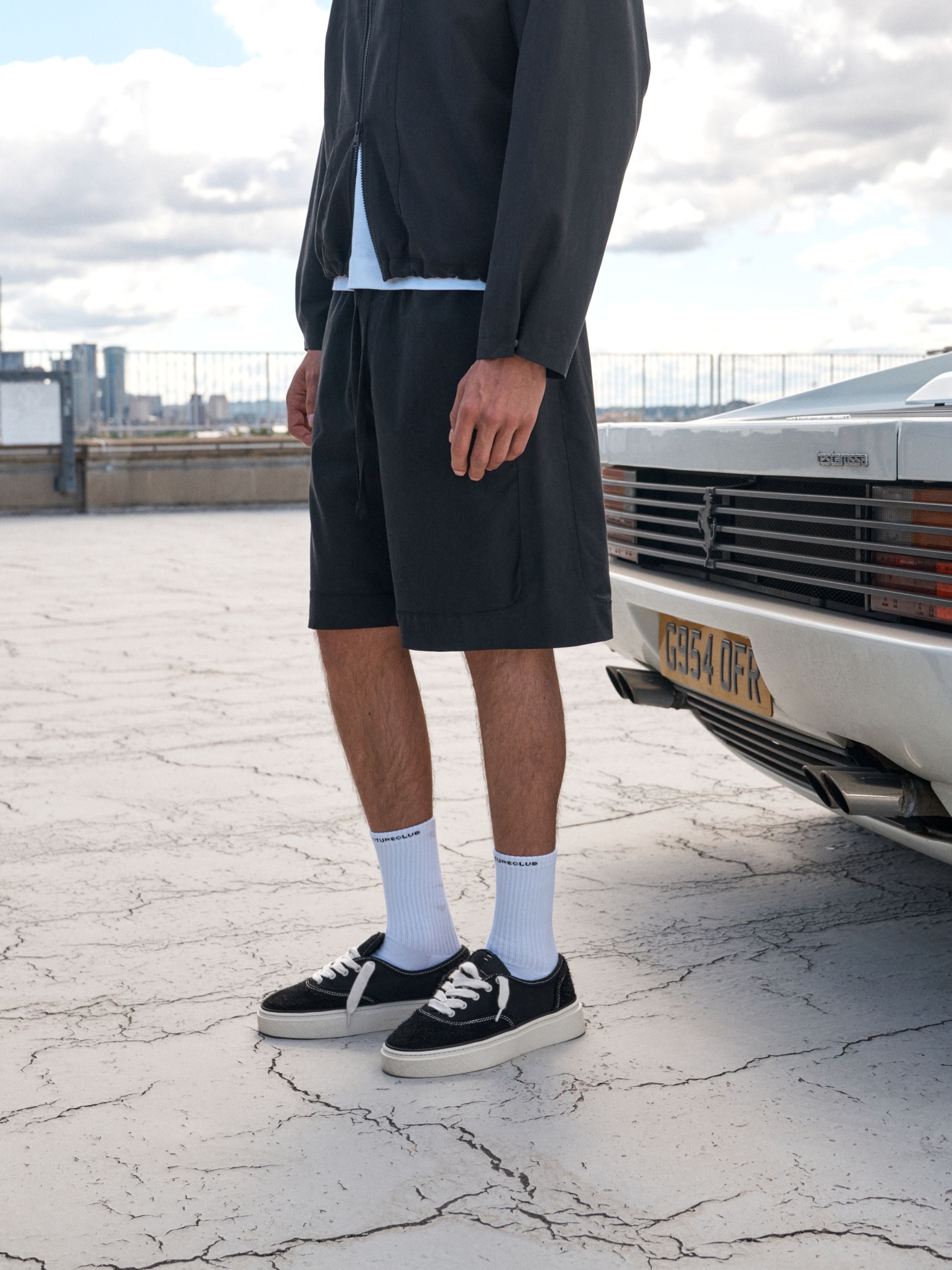 CUPRO PANELLED SHORTS - BLACK