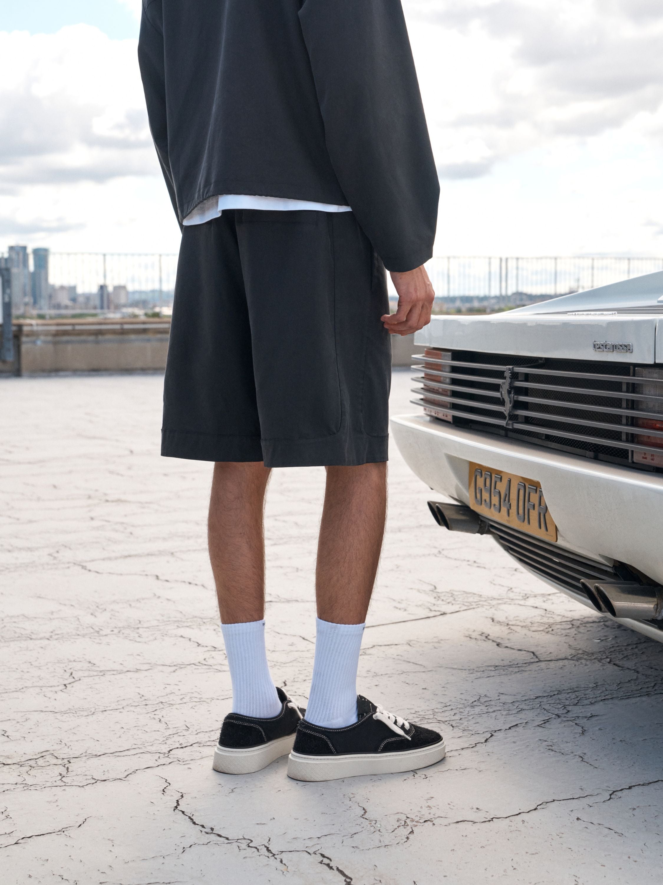 CUPRO PANELLED SHORTS - BLACK