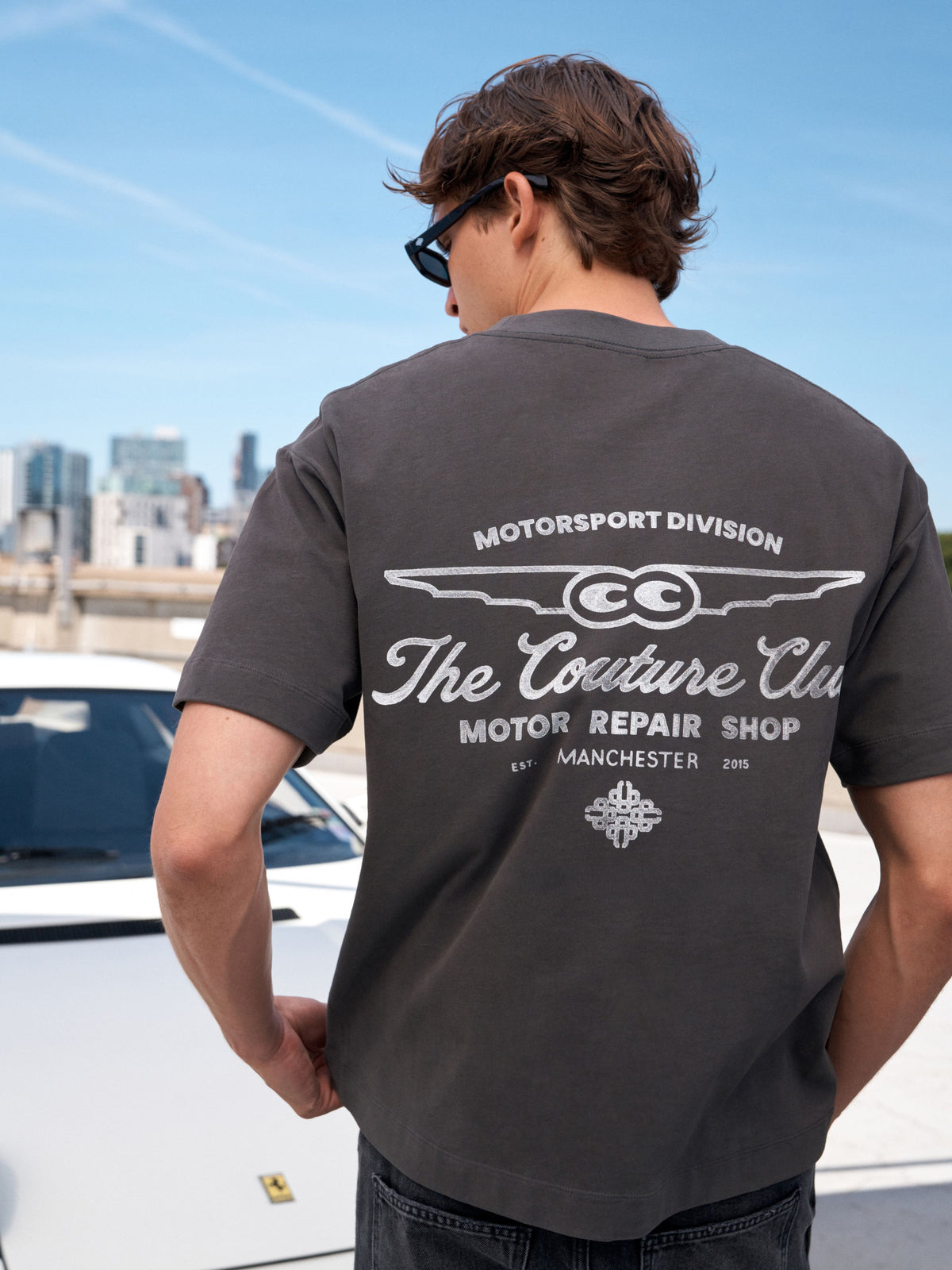 MOTOR REPAIR SHOP GRAPHIC T-SHIRT - CHARCOAL WHITE