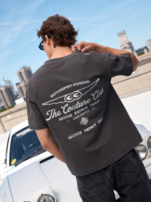 MOTOR REPAIR SHOP GRAPHIC T-SHIRT - CHARCOAL WHITE