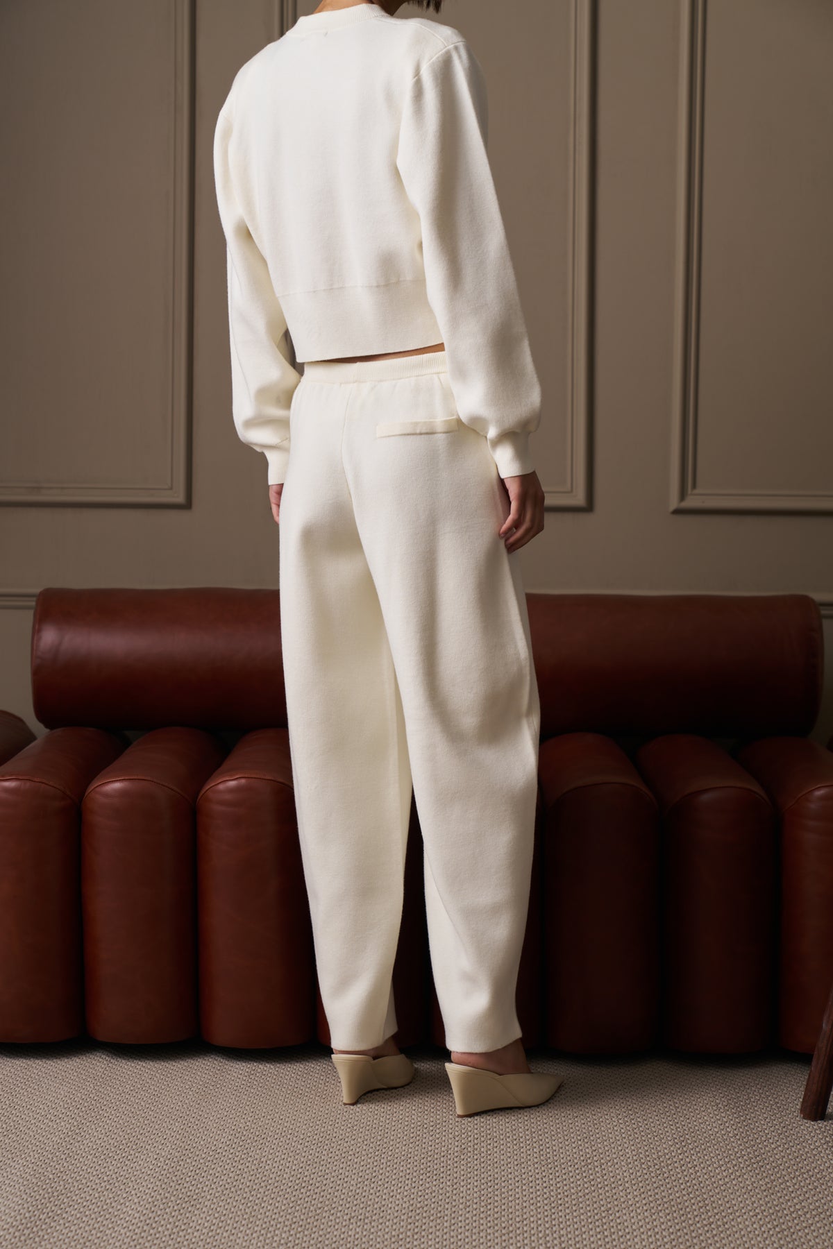 COMPACT KNIT BARREL LEG JOGGER - CREAM