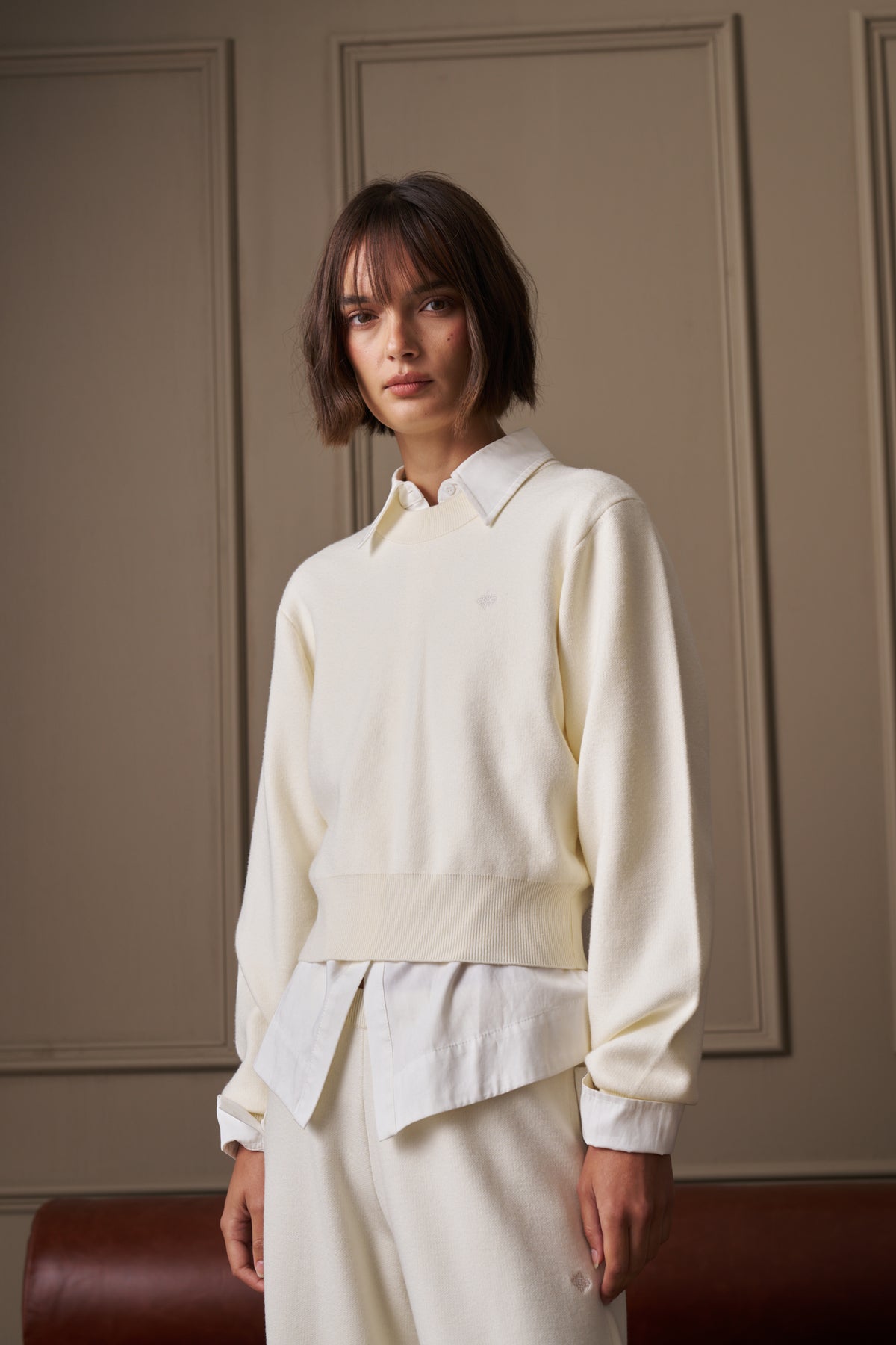 COMPACT KNIT CREW - CREAM