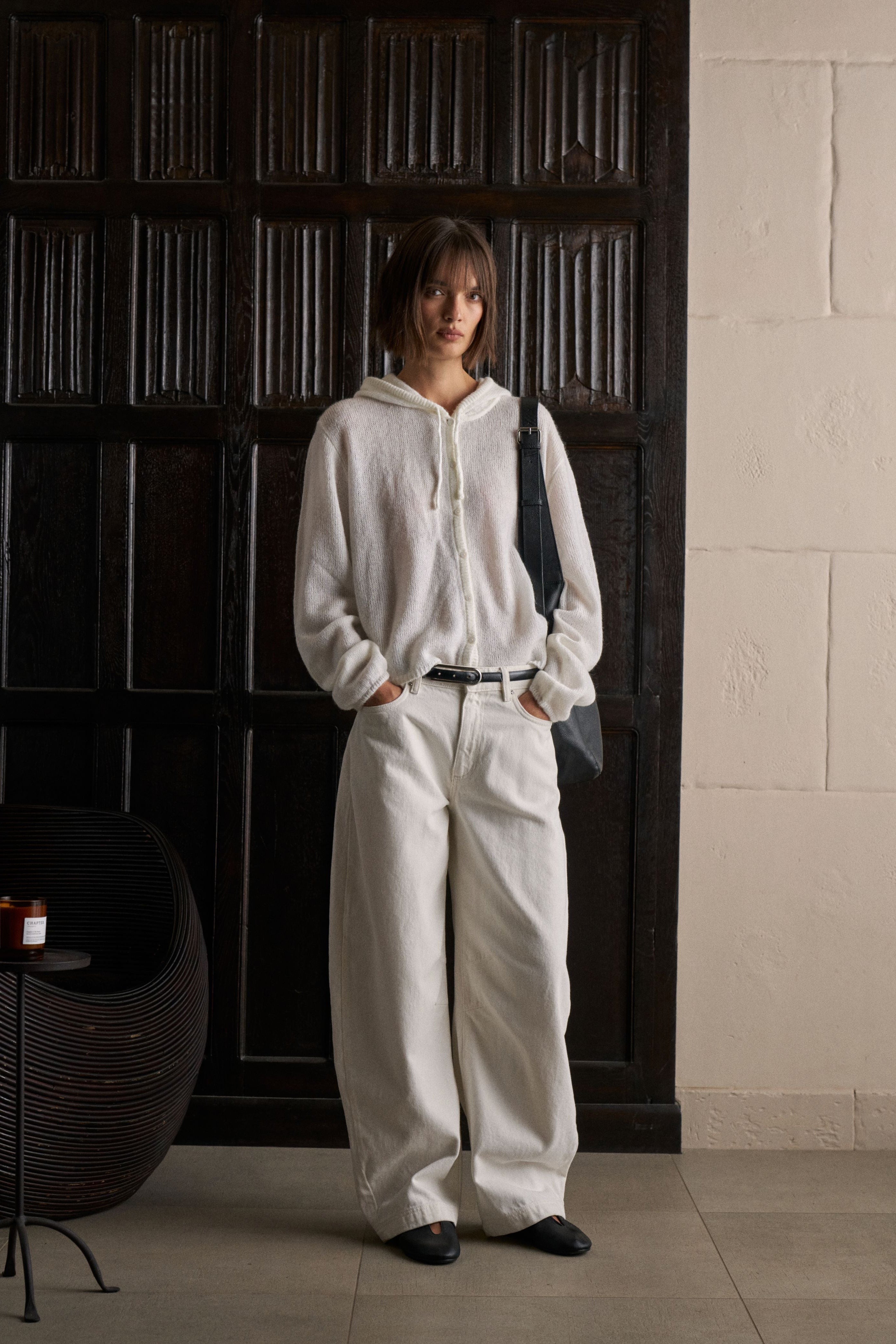 LOOSE KNIT HOODED CARDIGAN - OFF WHITE